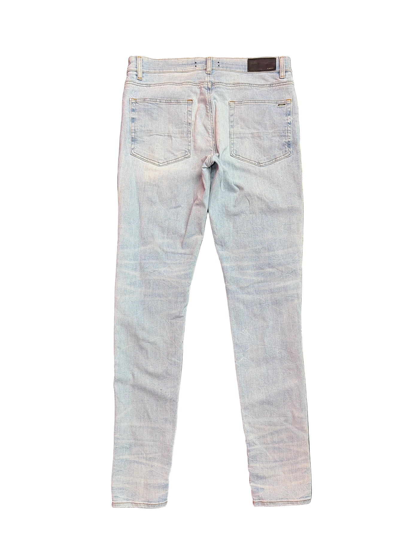 Amiri MX1 Black Acid Wash Patch Jeans Light Indigo