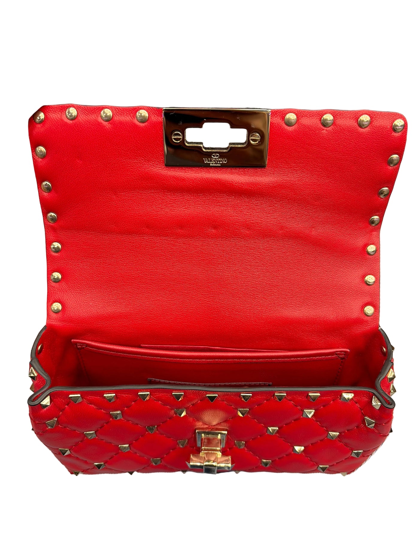 Valentino Rockstud Spike Quilted Leather Belt Bag Red