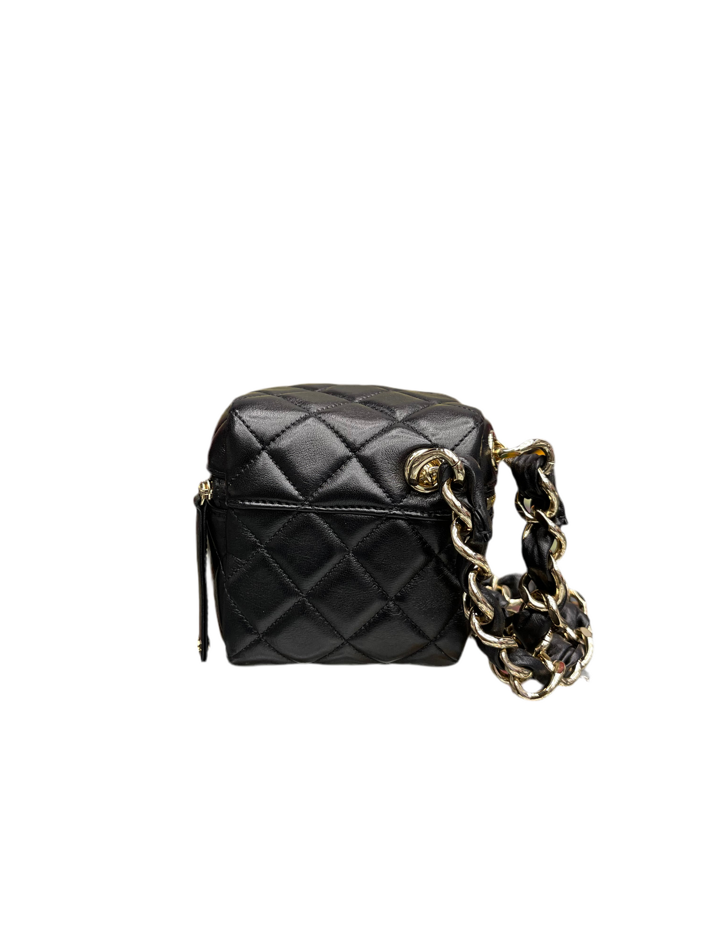 Chanel Quilted Leather Cube Clutch with Chain Black