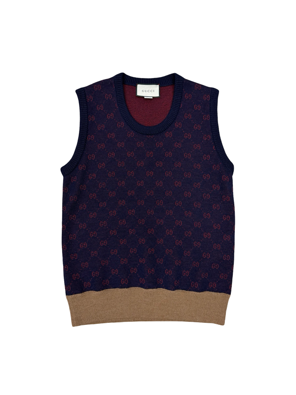 Gucci Monogram Jacquard Vest Wool Navy