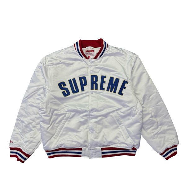 Supreme Mitchell & Ness Satin Varsity Jacket White