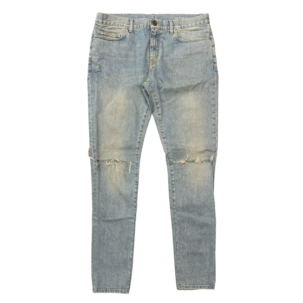 Saint Laurent Distressed Jeans Light Wash Blue
