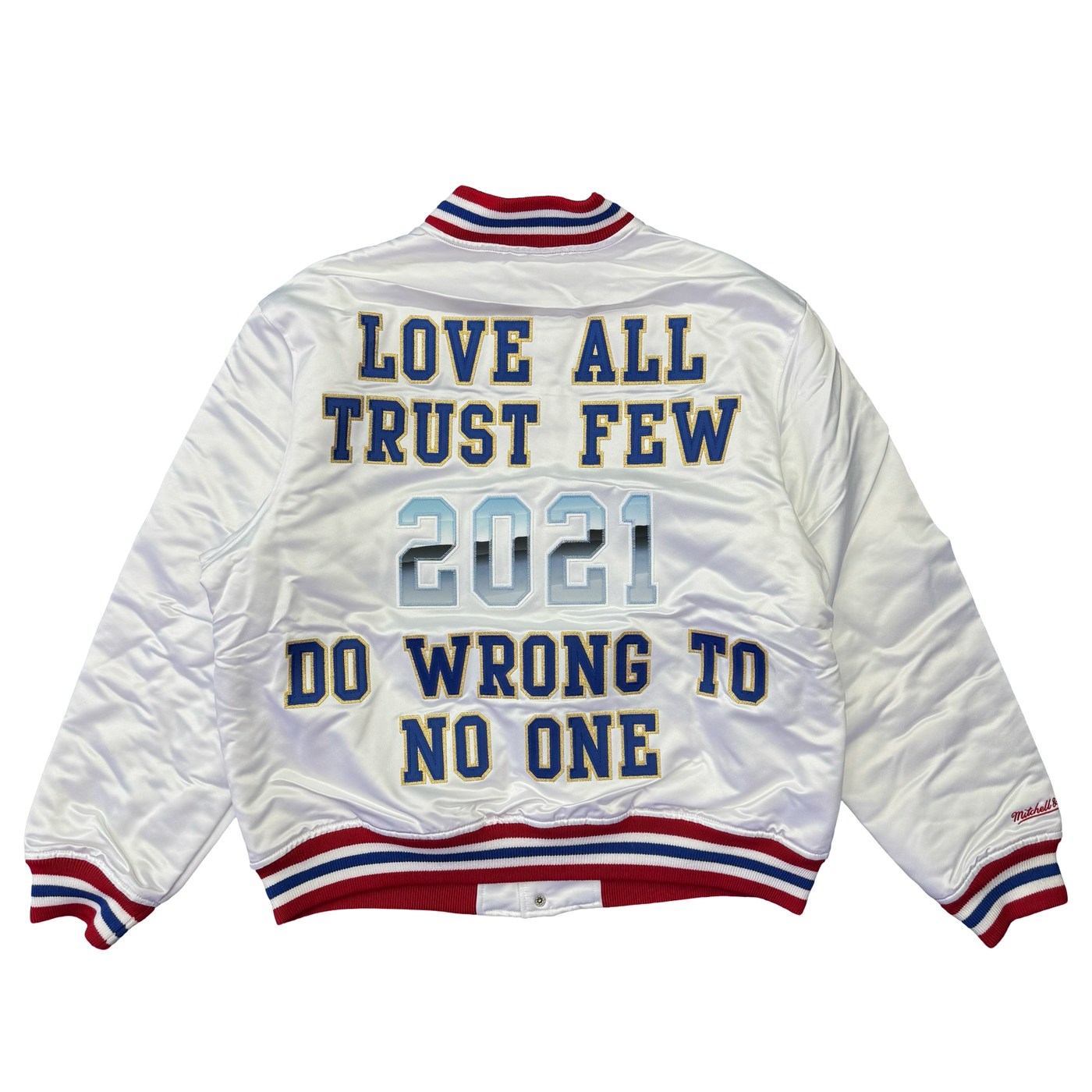 Supreme Mitchell & Ness Satin Varsity Jacket White