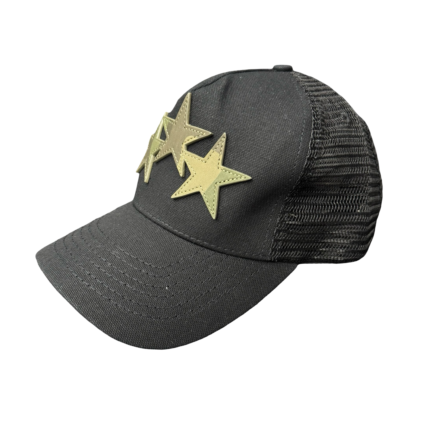 Amiri 3 Star Trucker Hat Black Camo