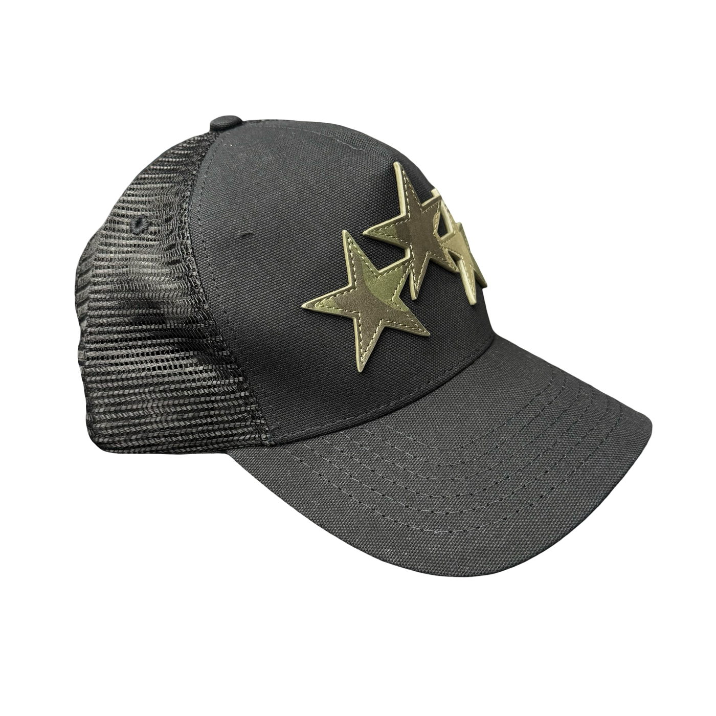 Amiri 3 Star Trucker Hat Black Camo