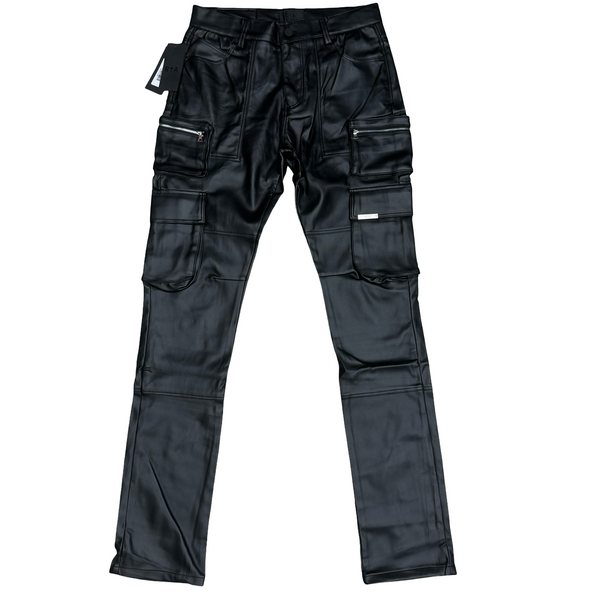 RTA Slate Black Leather Cargo Pants