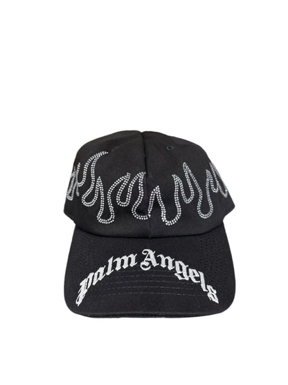 Palm Angels Rhinestone Flame Logo Baseball Cap Black Silver