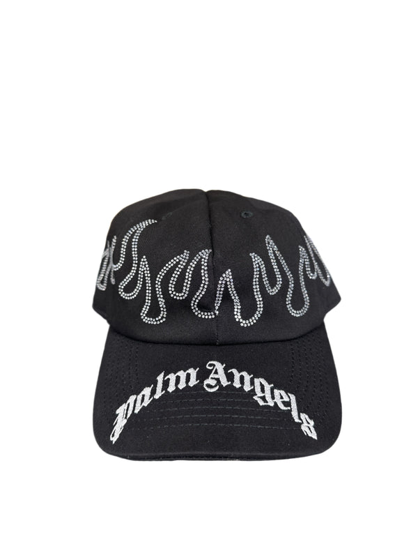 Palm Angels Rhinestone Flame Logo Baseball Cap Black Silver
