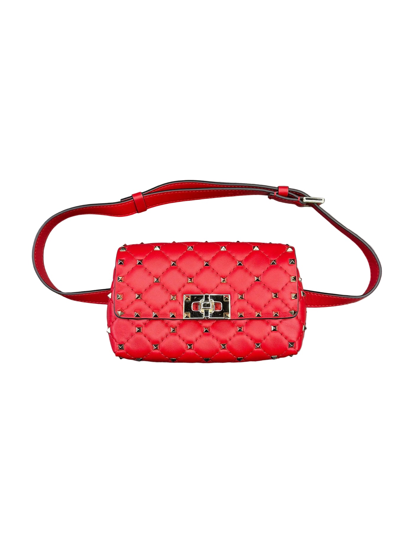 Valentino Rockstud Spike Quilted Leather Belt Bag Red