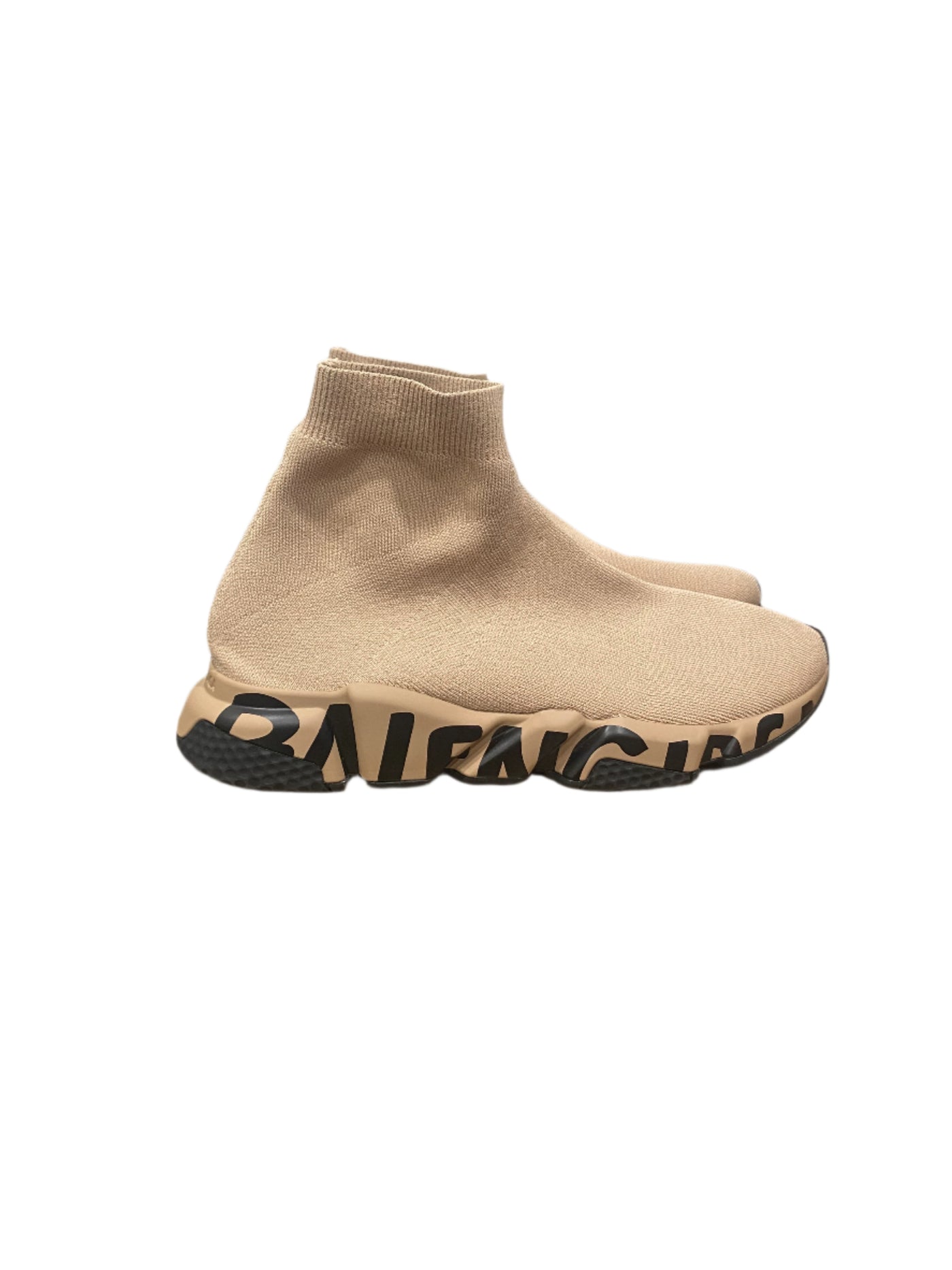 Balenciaga Speed Knit Graffiti Sneakers Beige Black