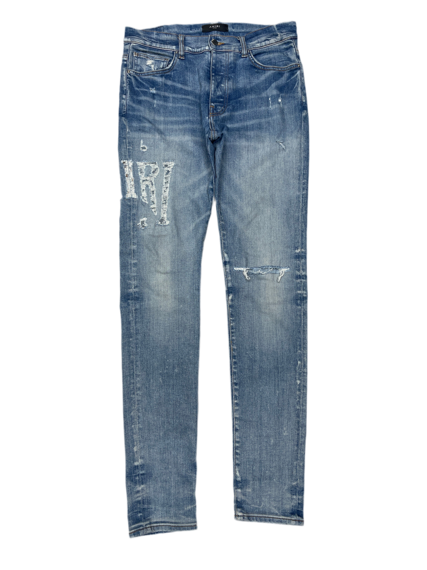 Amiri Distressed Logo Jeans Blue