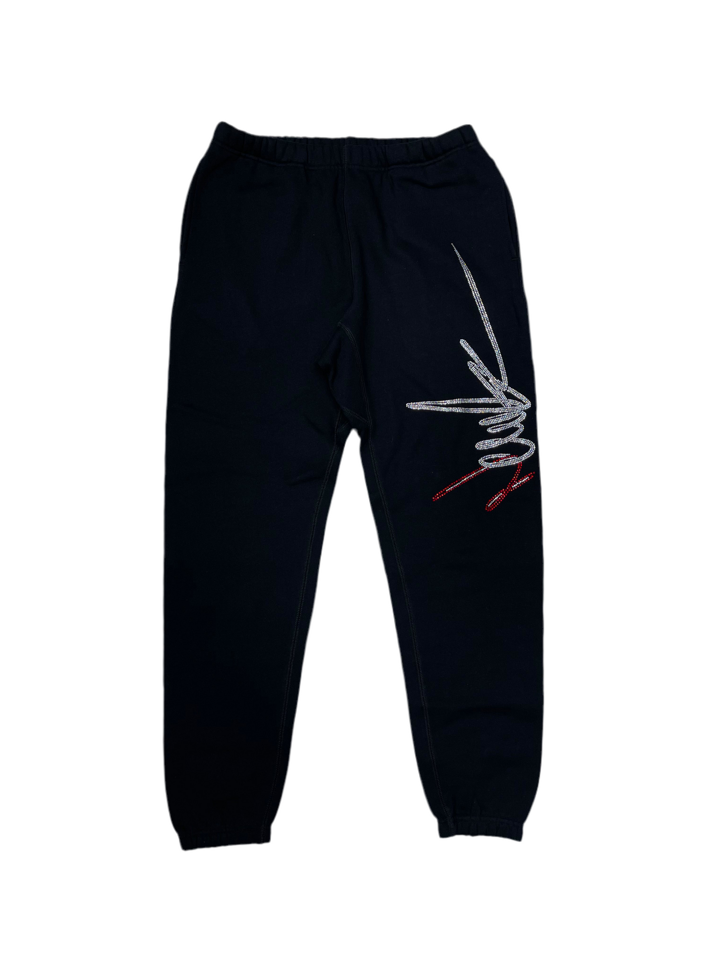 NewYrrk Black Sweatpants w/ Red White Crystal
