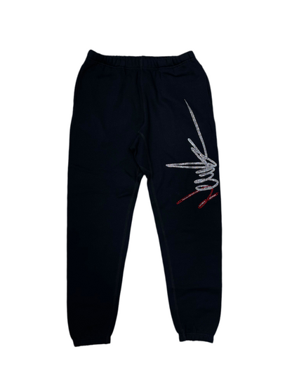 NewYrrk Black Sweatpants w/ Red White Crystal