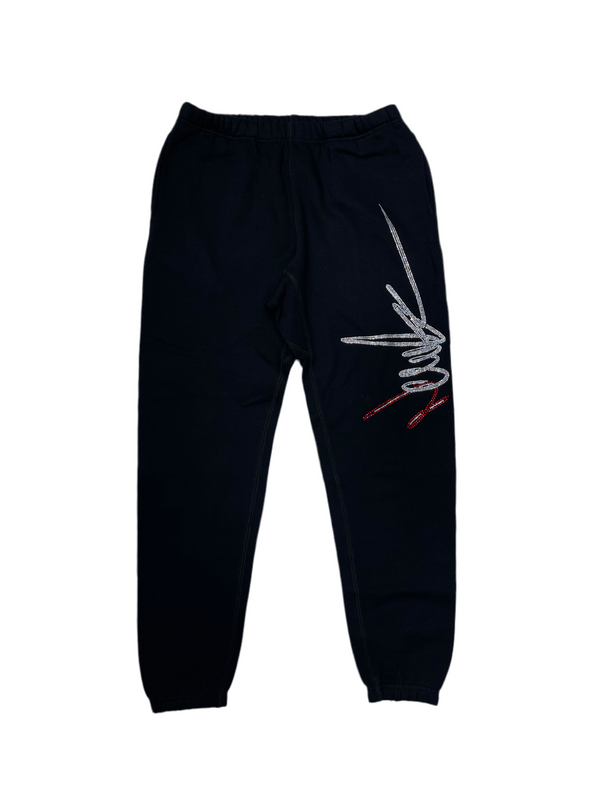 NewYrrk Black Sweatpants w/ Red White Crystal