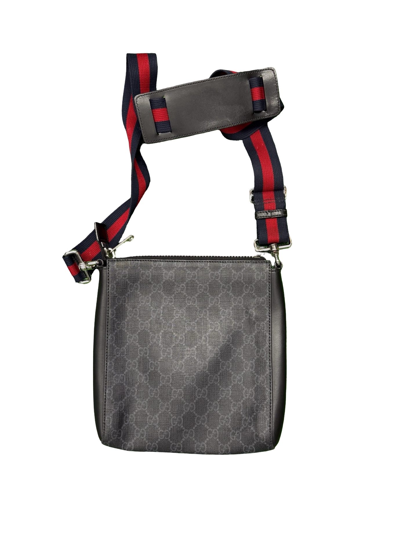 Gucci GG Supreme Monogram Flat Messenger Bag Black Grey