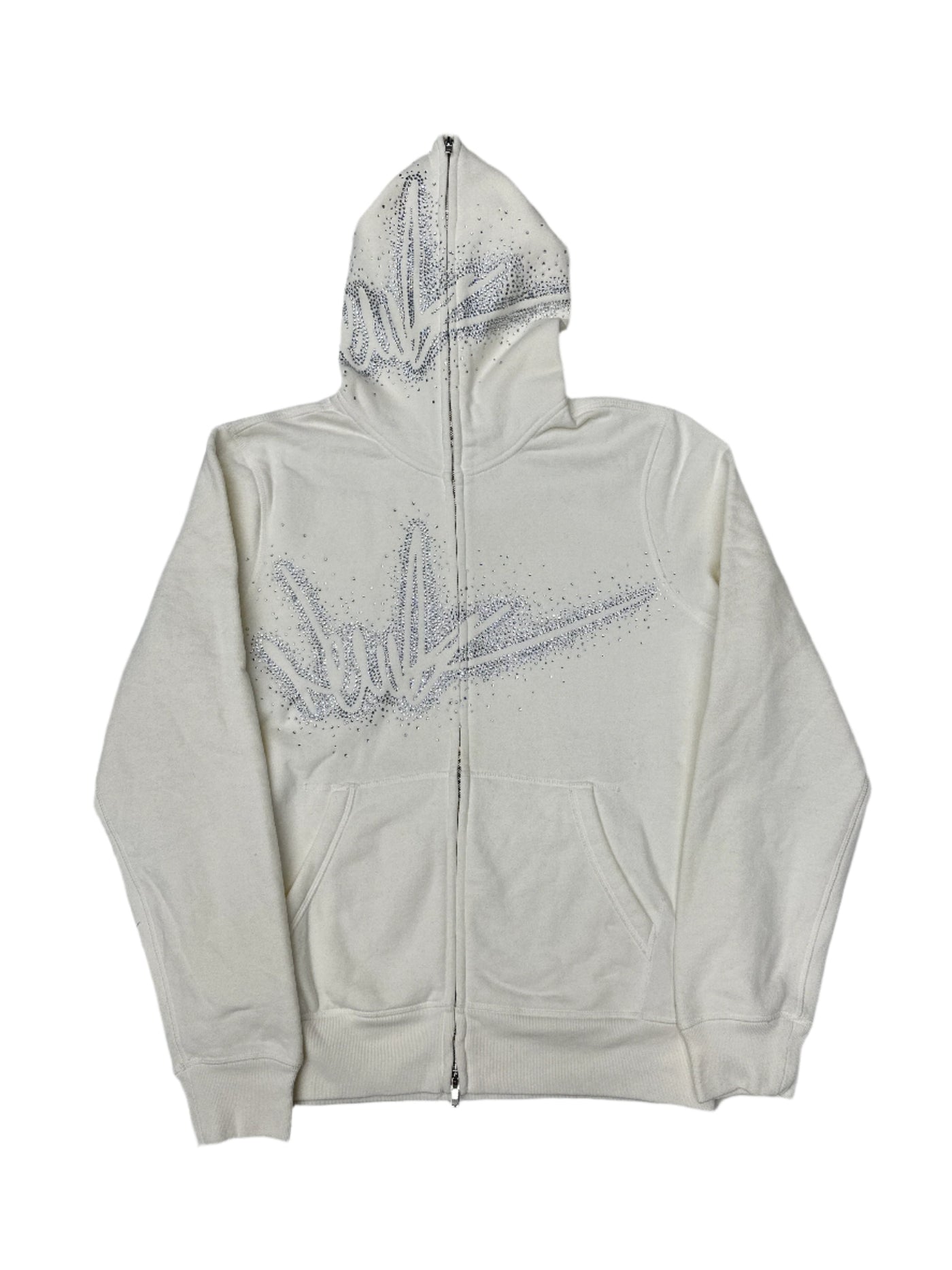 NewYrrk White Zip-Up Hoodie w/ White Crystals