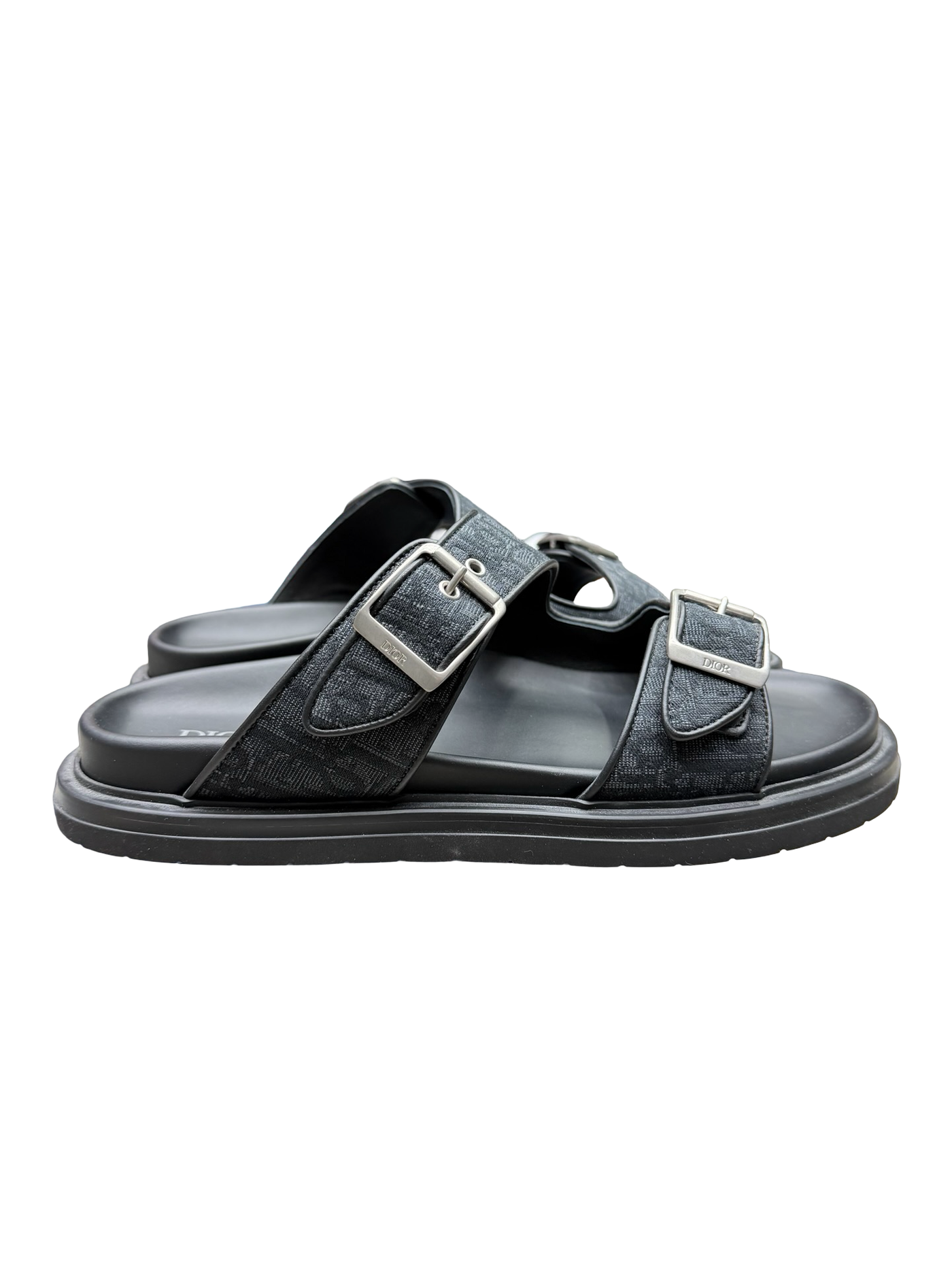 Christian Dior Black Aqua Oblique Jacquard Canvas Sandals