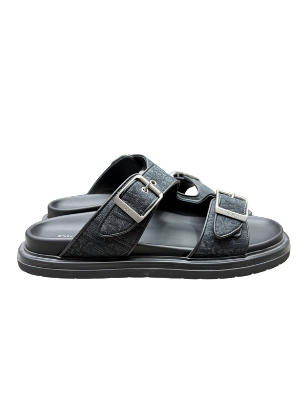 Christian Dior Black Aqua Oblique Jacquard Canvas Sandals