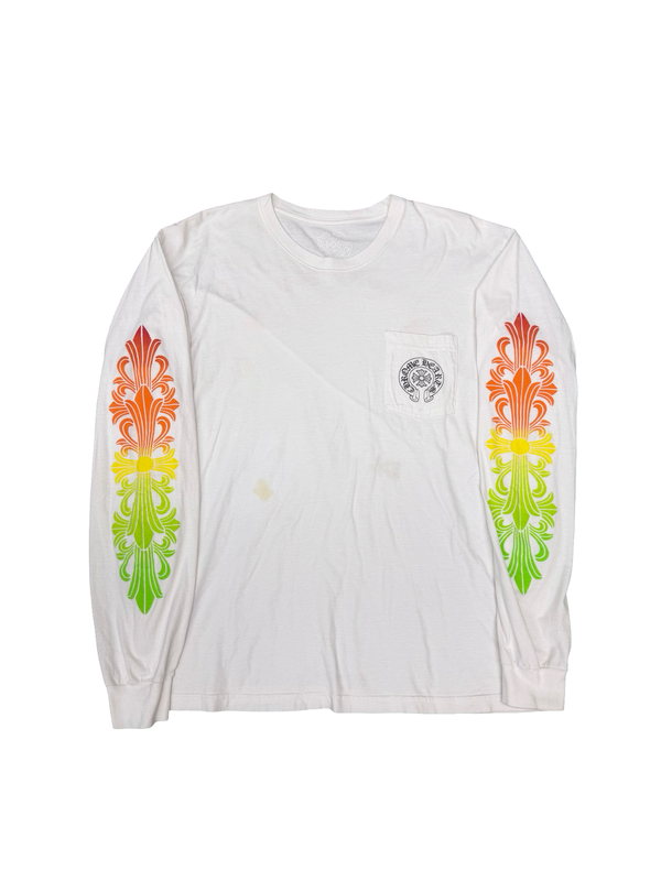 Chrome Hearts Floral Sleeve Gradient L/S T-Shirt White