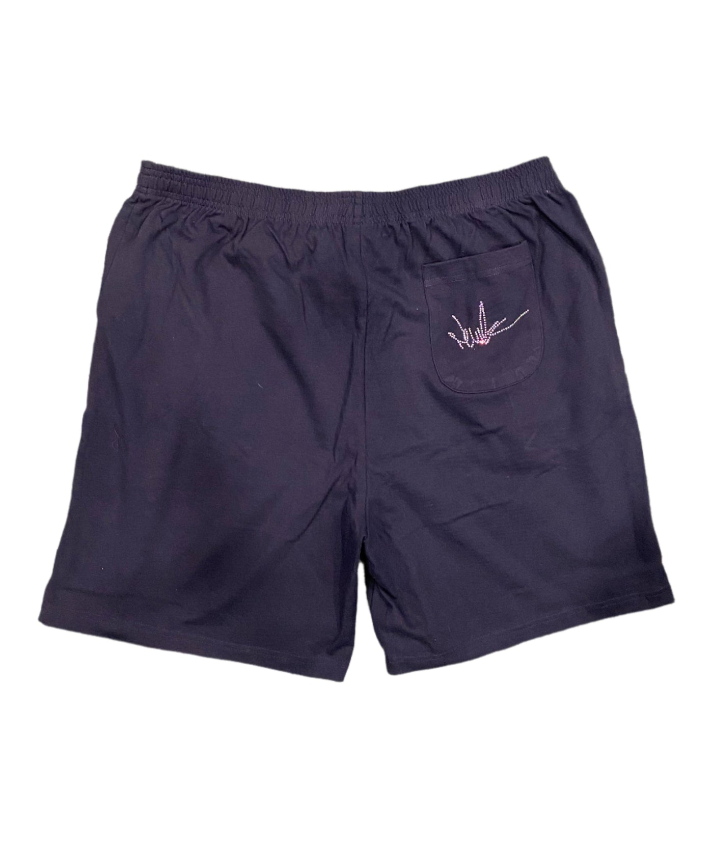 NewYrrk Black Cotton Shorts Side Logo w/ Rainbow Iridescent Crystal