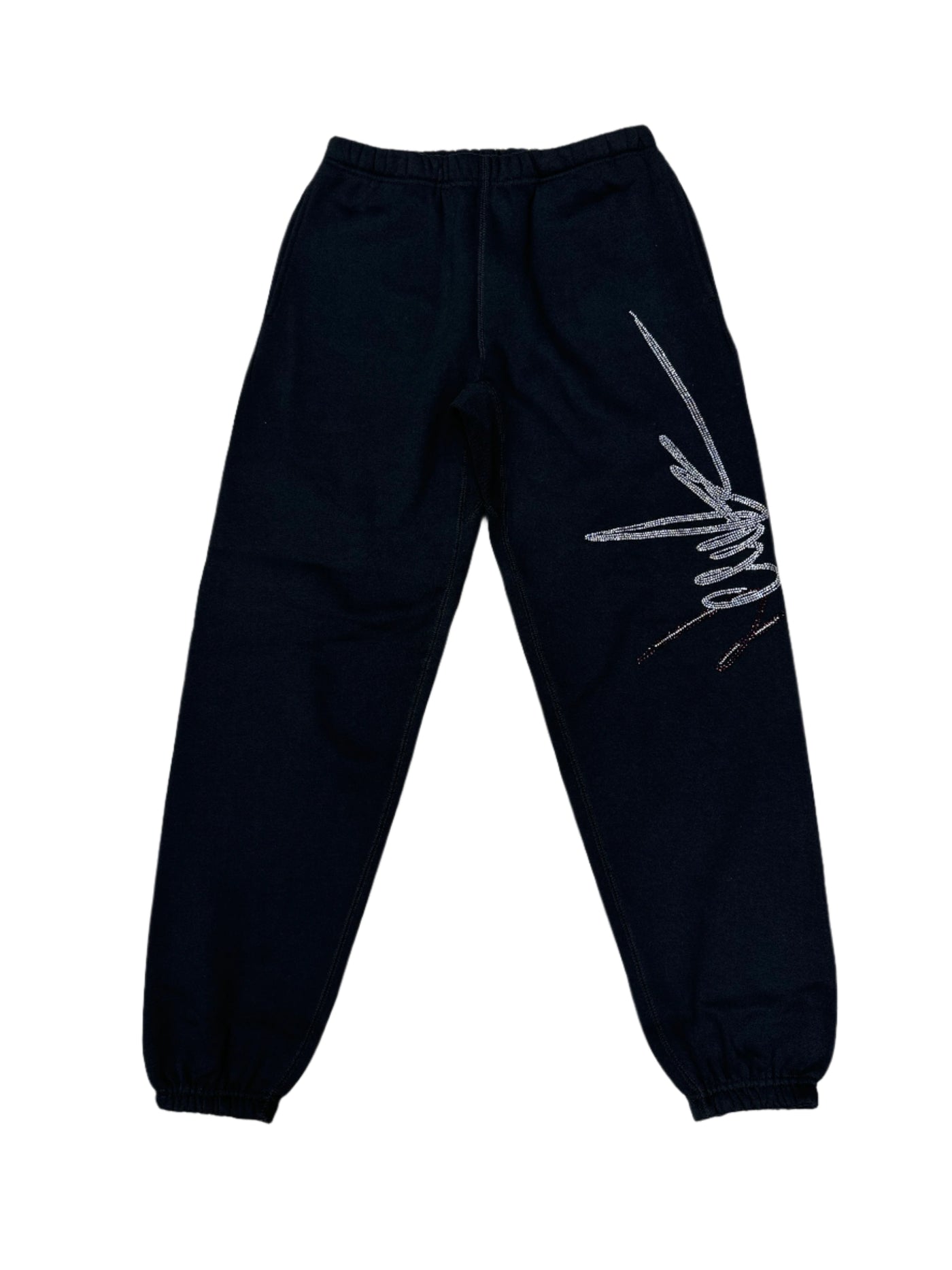 NewYrrk Black Sweatpants Side Logo w/ Burgundy White Crystals