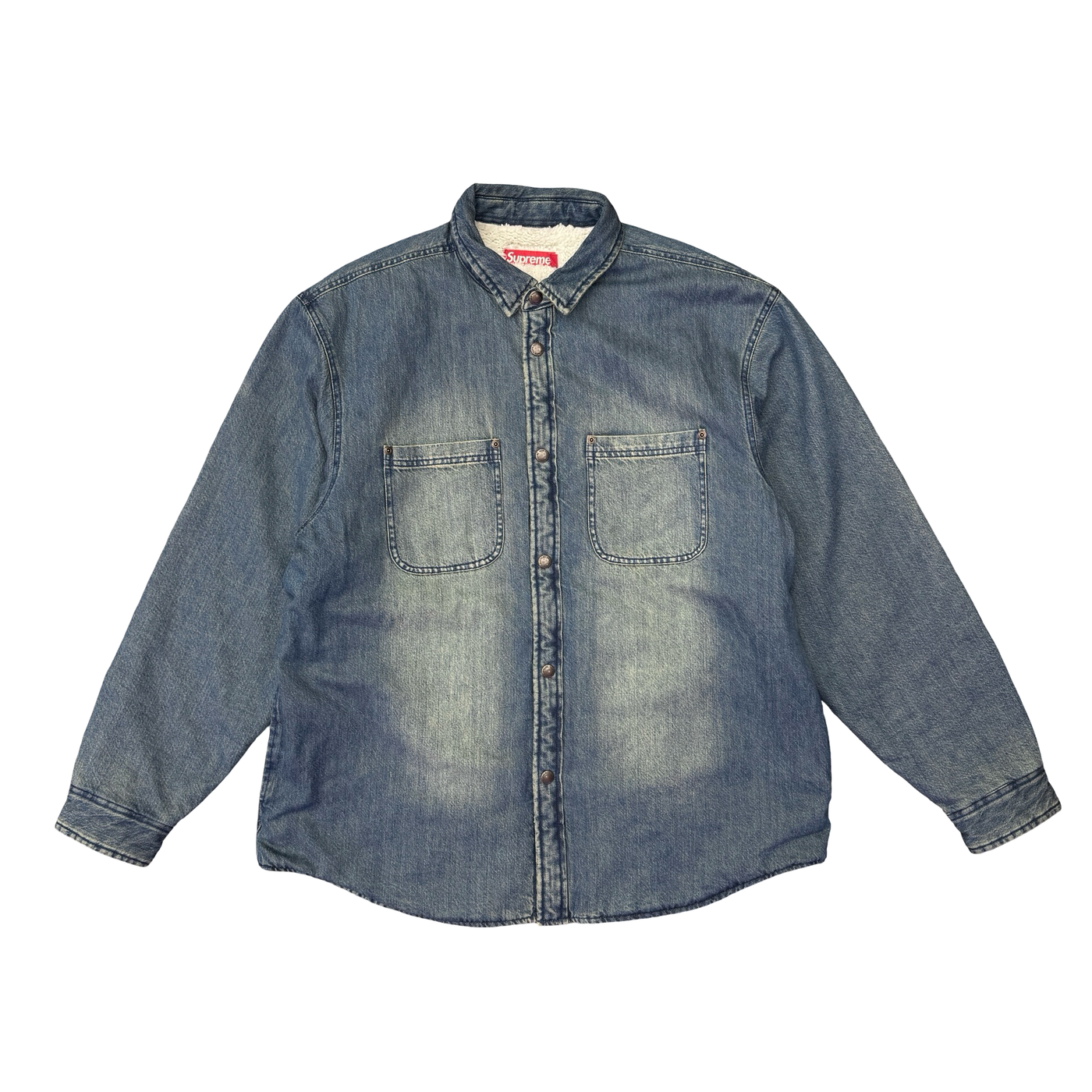 FW25 Supreme Shearling Lined Denim Work Shirt Overdyed Blue