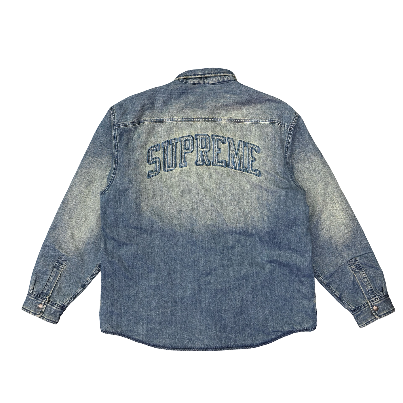 FW25 Supreme Shearling Lined Denim Work Shirt Overdyed Blue