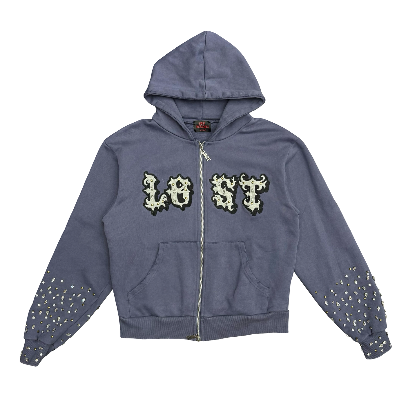 Lost Intricacy Patches Zip Up Hoodie Blue