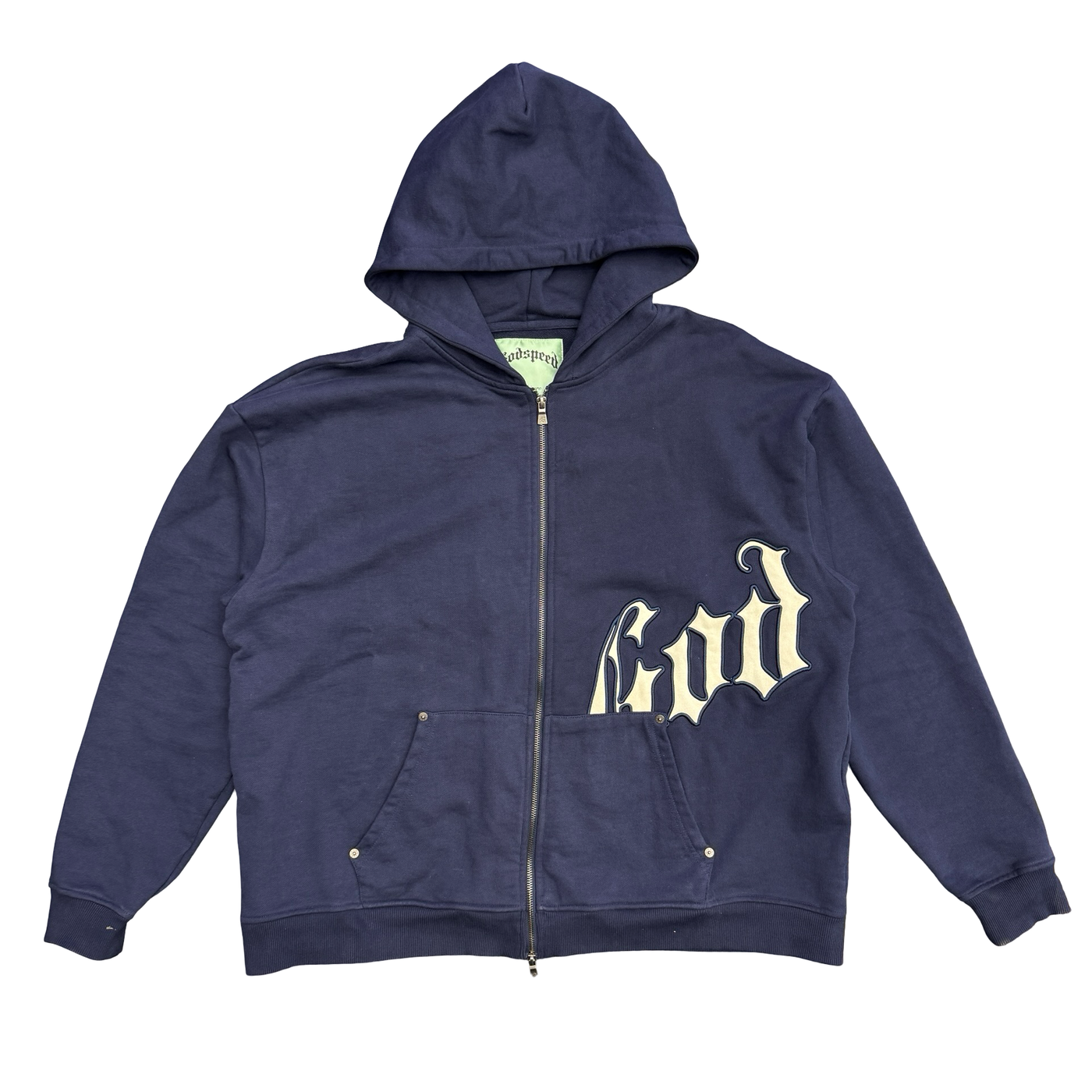 Godspeed OG Logo V2 Zip Up Hoodie Navy White