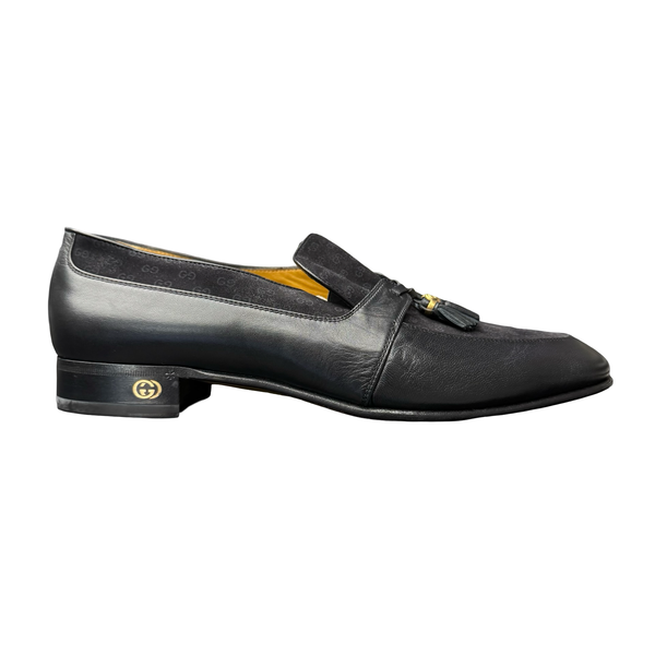 Gucci Tassel Trim Leather Loafers Black