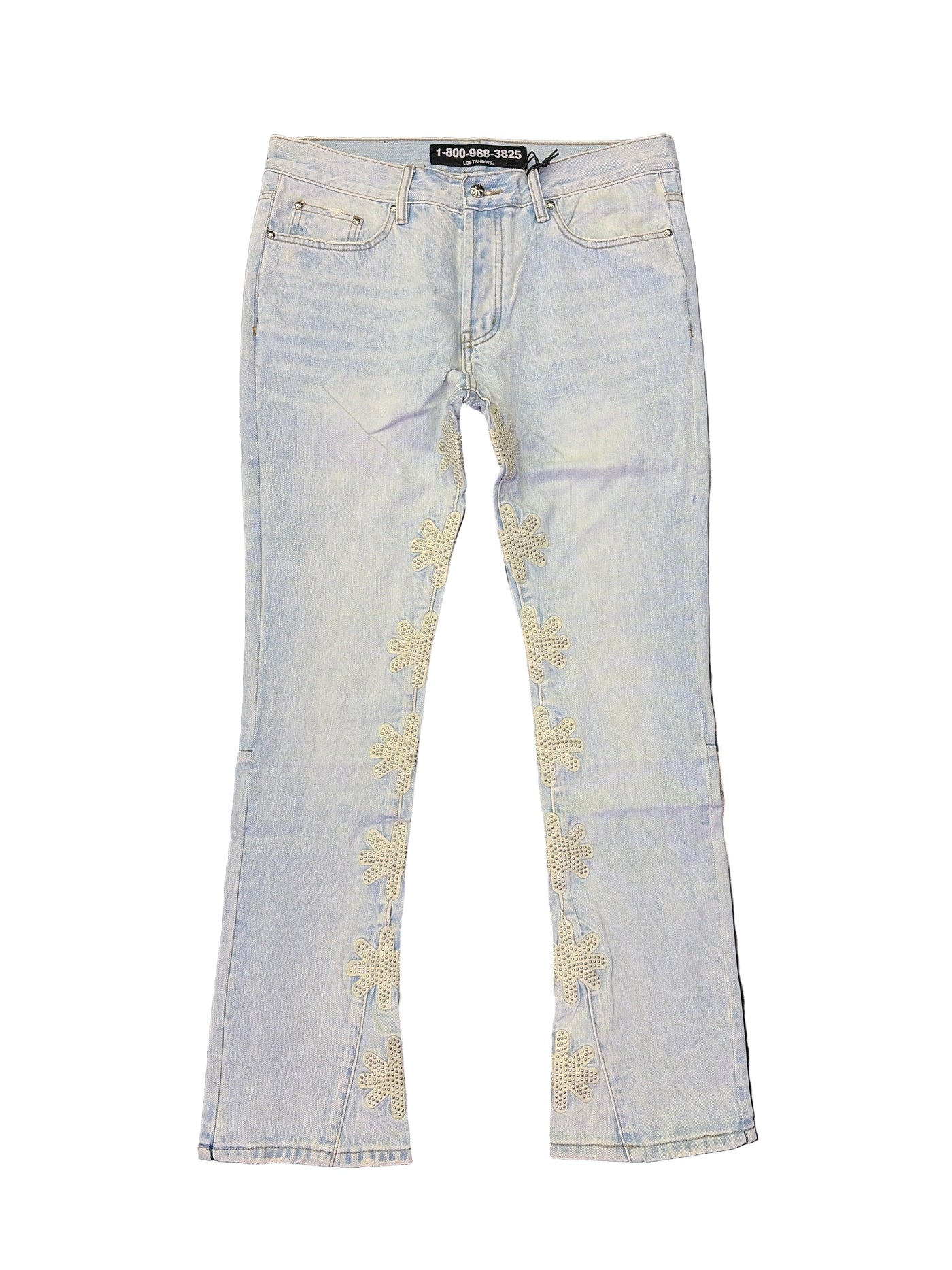 Lost SHDWS Studded White Logo Denim Jeans Light Blue
