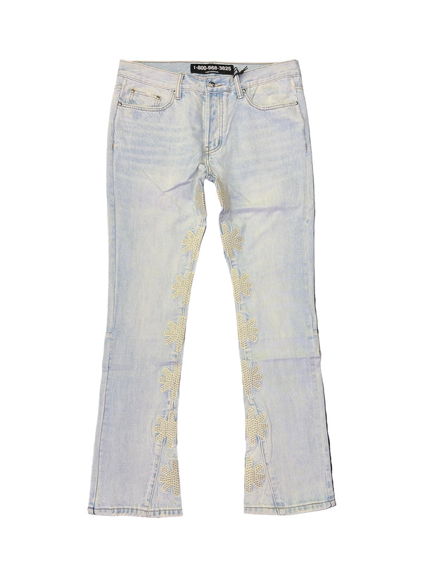 Lost SHDWS Studded White Logo Denim Jeans Light Blue