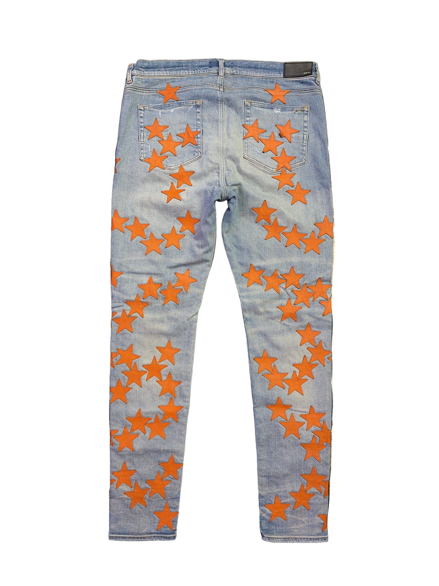 Amiri Chemist Orange Star Patch Jeans Light Wash Denim
