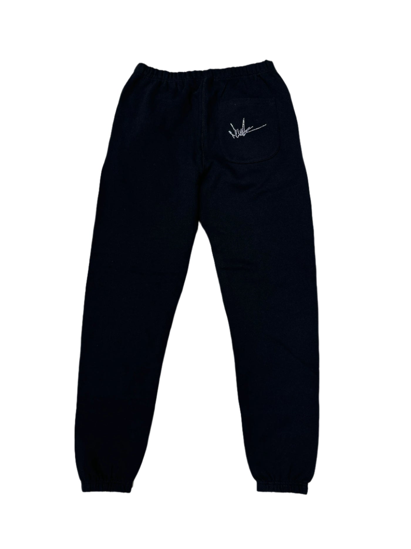 NewYrrk Black Sweatpants w/ Side Logo White Crystals