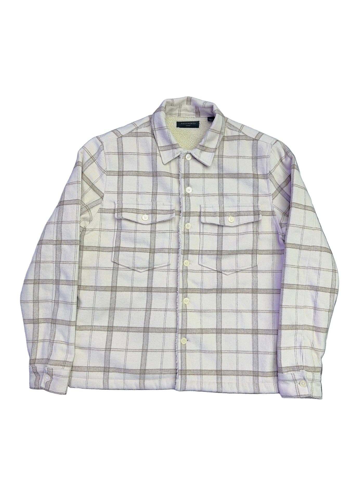 AllSaints Vedder Checked Borg Lined Shirt Jacket Faded Taupe