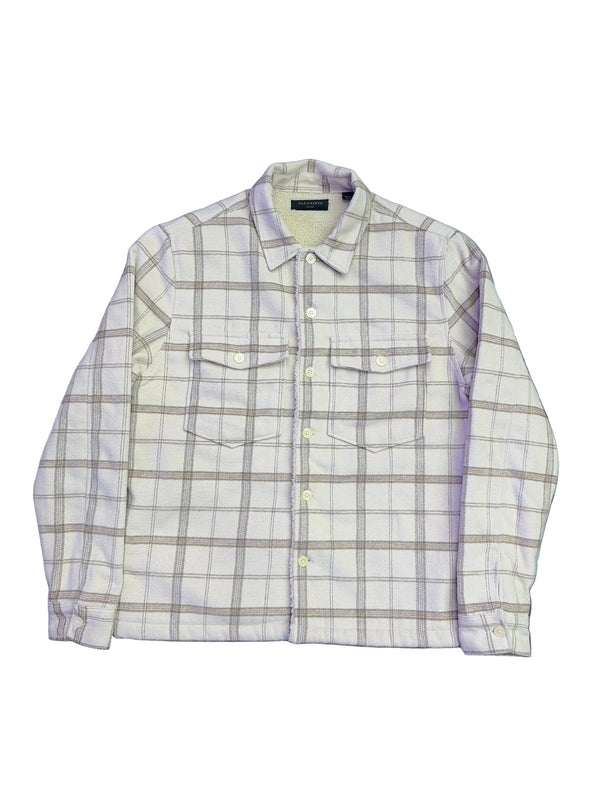 AllSaints Vedder Checked Borg Lined Shirt Jacket Faded Taupe