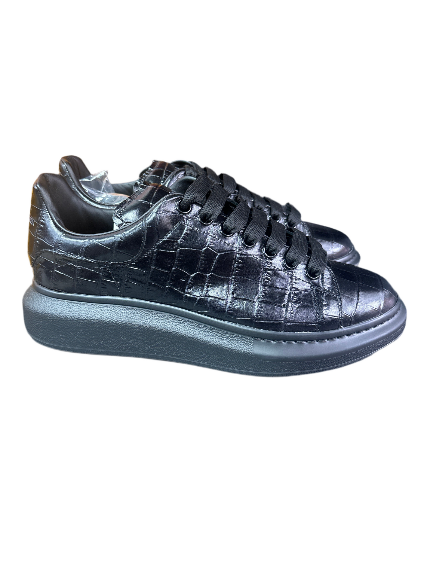 McQueen Platform Croc Embossed Leather Sneakers
