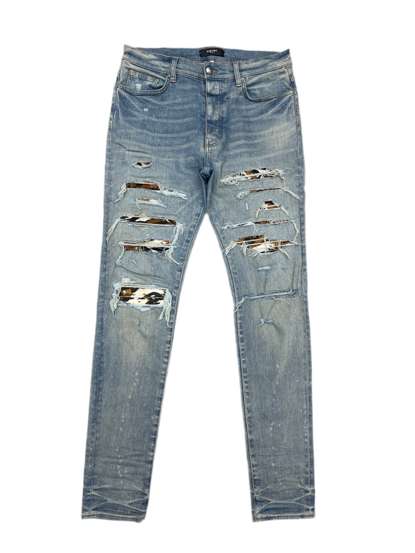 AMIRI MX1 Cheetah Print Patch Jeans Indigo