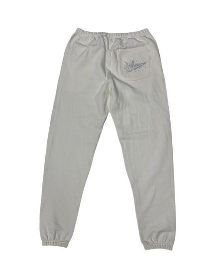 NewYrrk White Sweatpants Side Logo w/ White Crystals