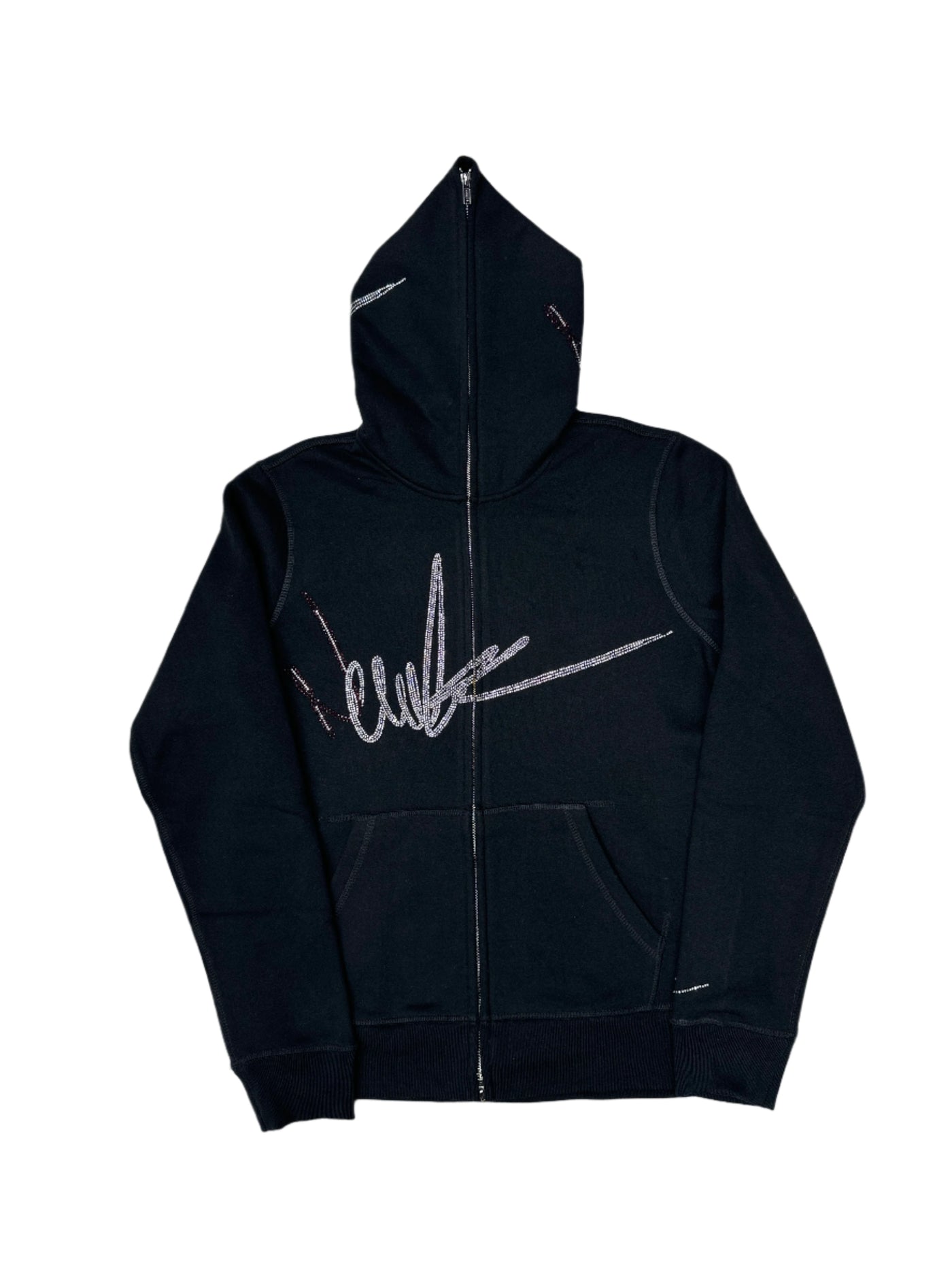 New Yrrk Black Zip-Up Hoodie w/ Burgundy White Crystals