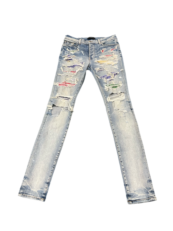 Amiri Rainbow Paisley Ripped Jeans Indigo