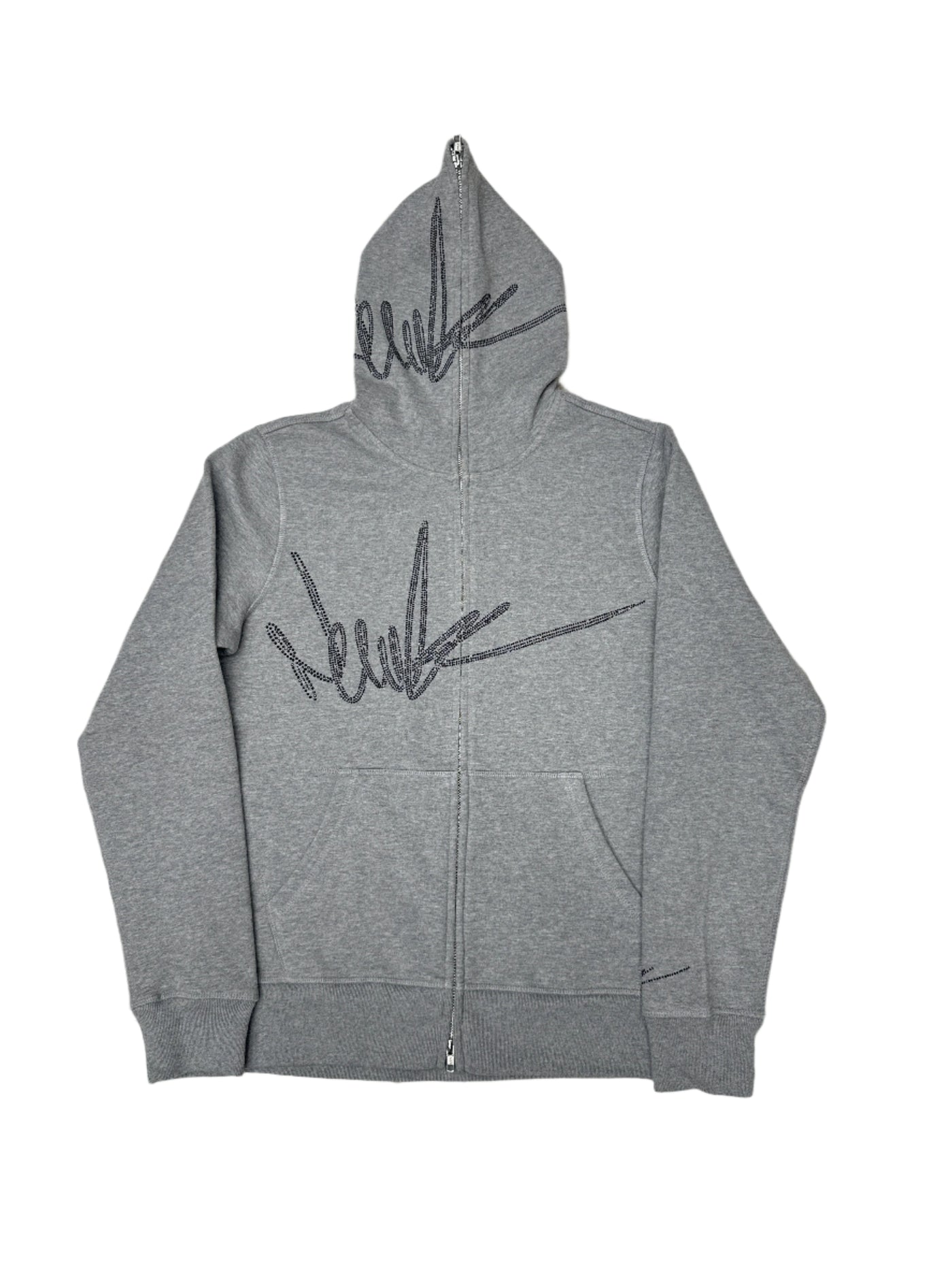 NewYrrk Gray Zip-Up Hoodie w/ Black Crystals