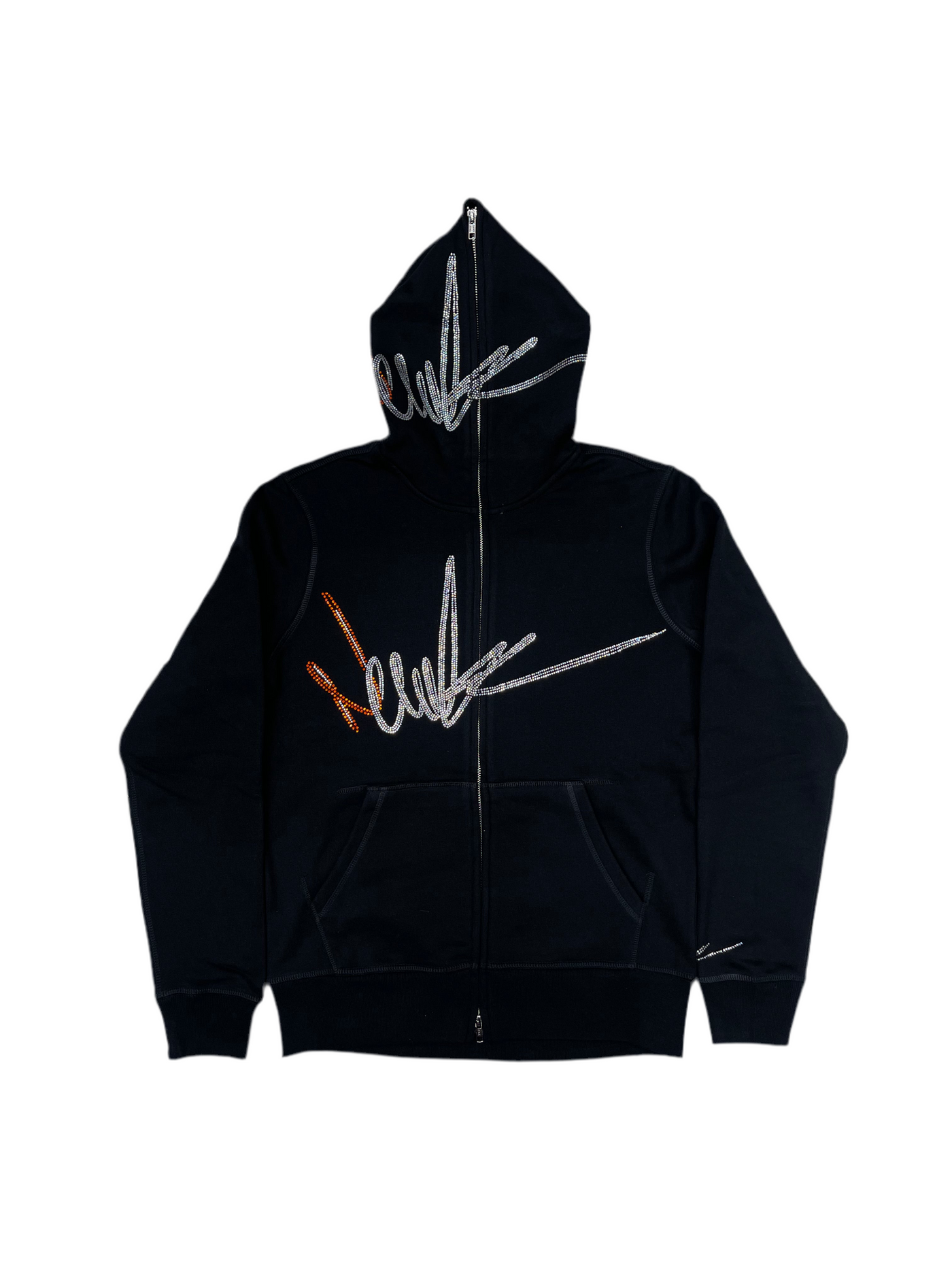 NewYrrk Black Zip-Up Hoodie w/ Orange White Crystal