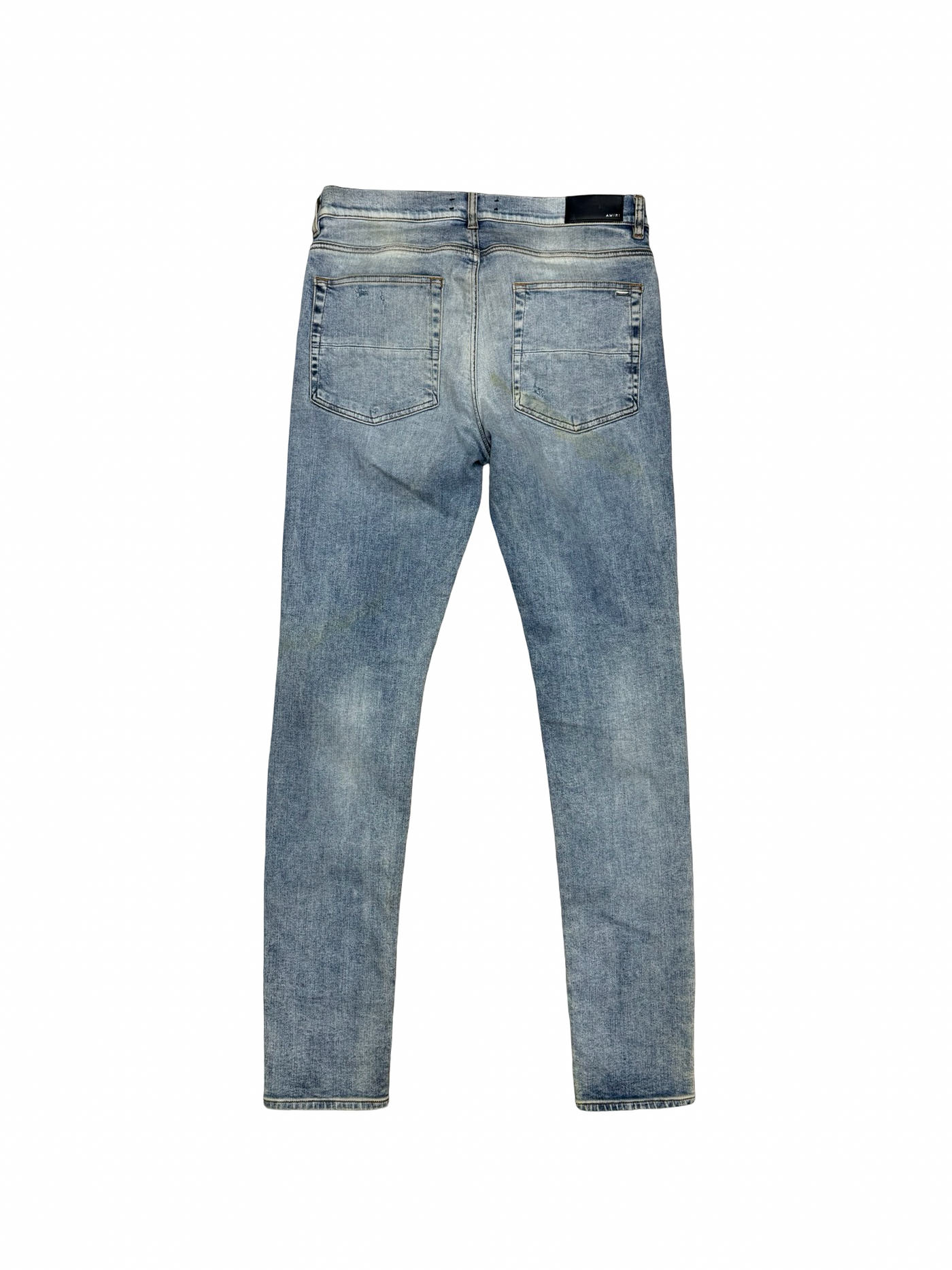 Amiri MX1 Leather Thrasher Stone Indigo Skinny Jeans