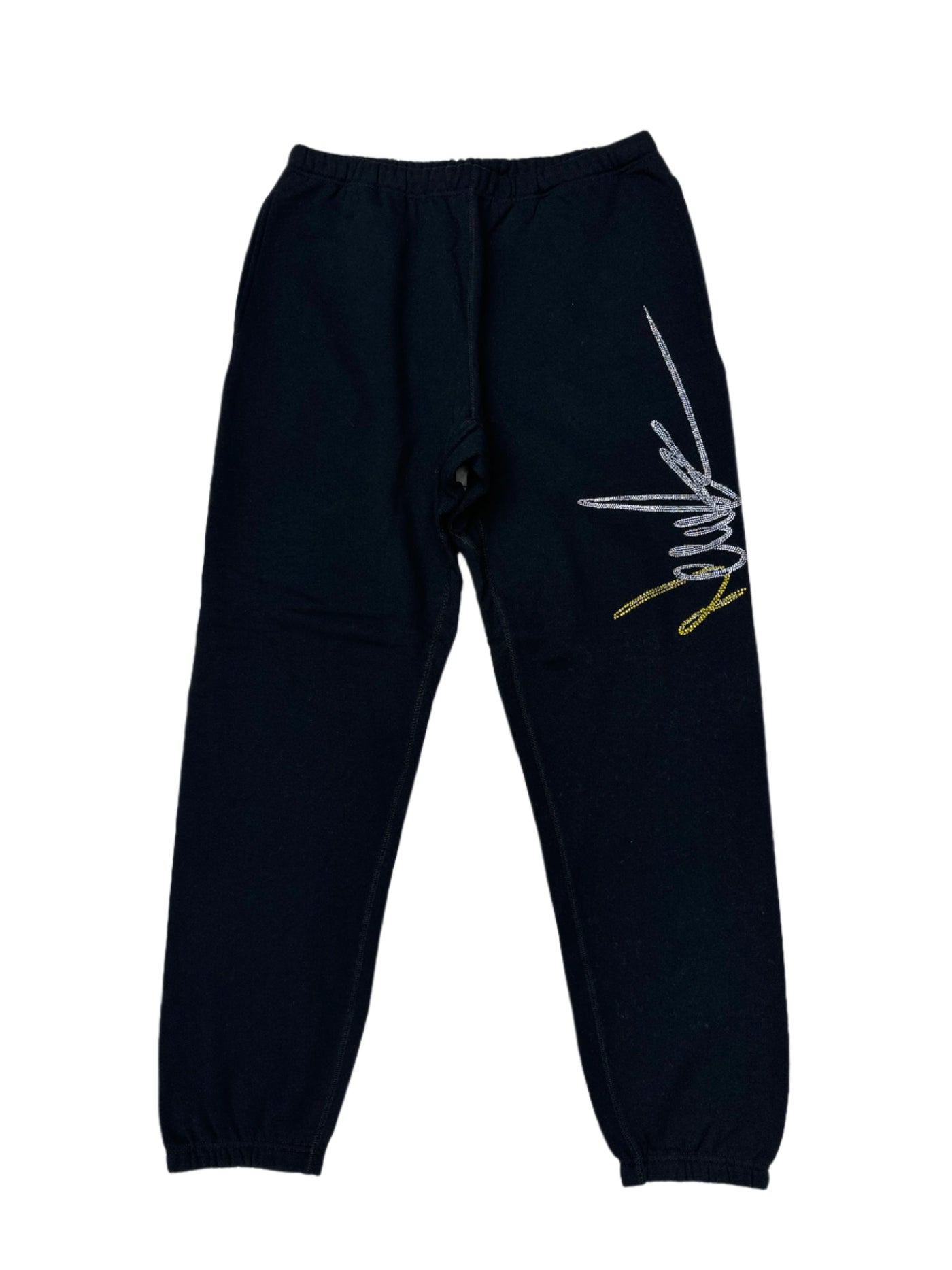NewYrrk Black Sweatpants Side Logo w/ Yellow White Crystals