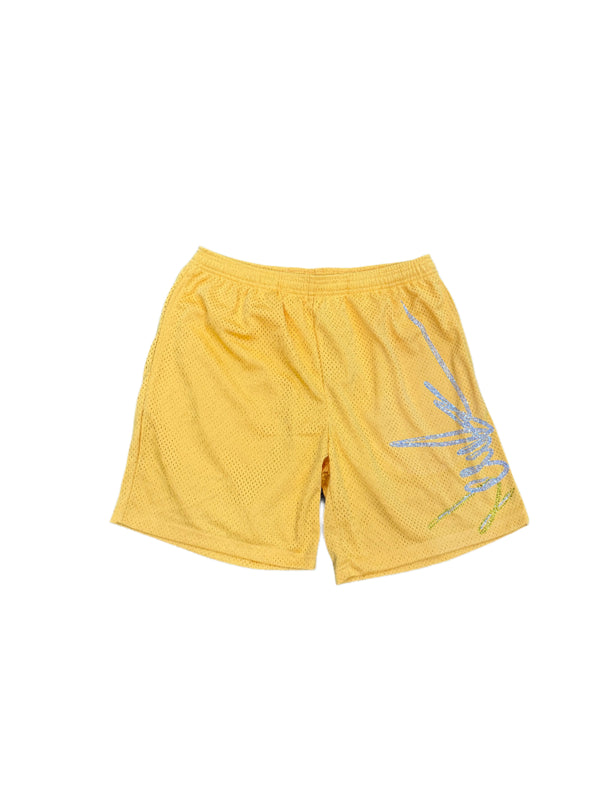 NewYrrk Yellow Basketball Shorts Logo w/ White Yellow Crystal