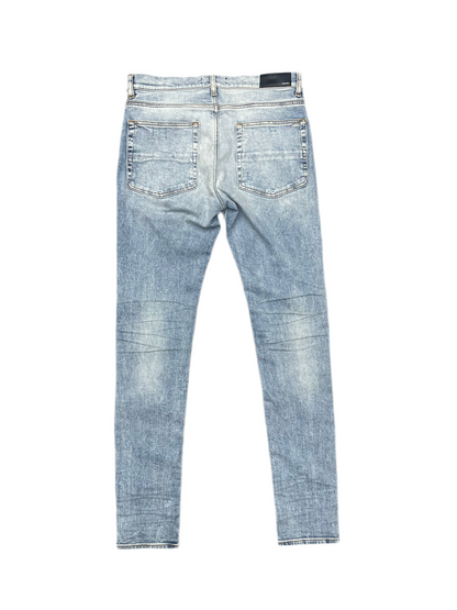 Amiri MX1 Black Leather Patch Jeans Stone Indigo