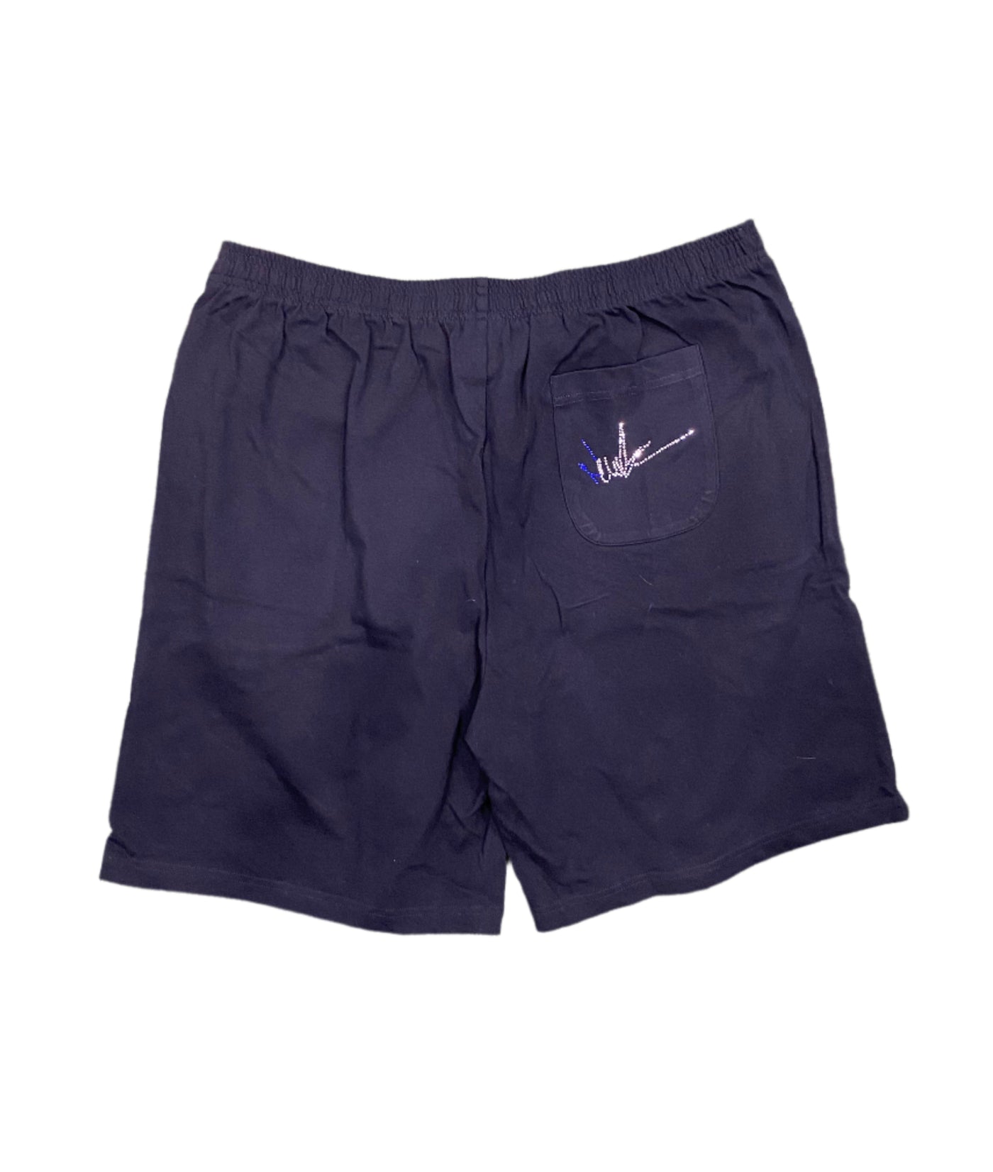 NewYrrk Black Cotton Shorts Side Logo w/ White Blue Crystal