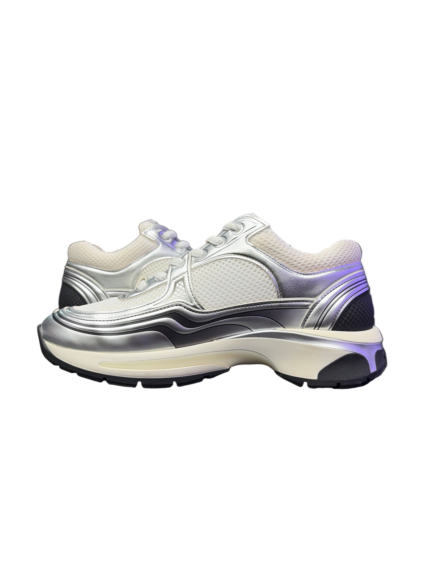 Chanel CC Logo Sneakers White Silver