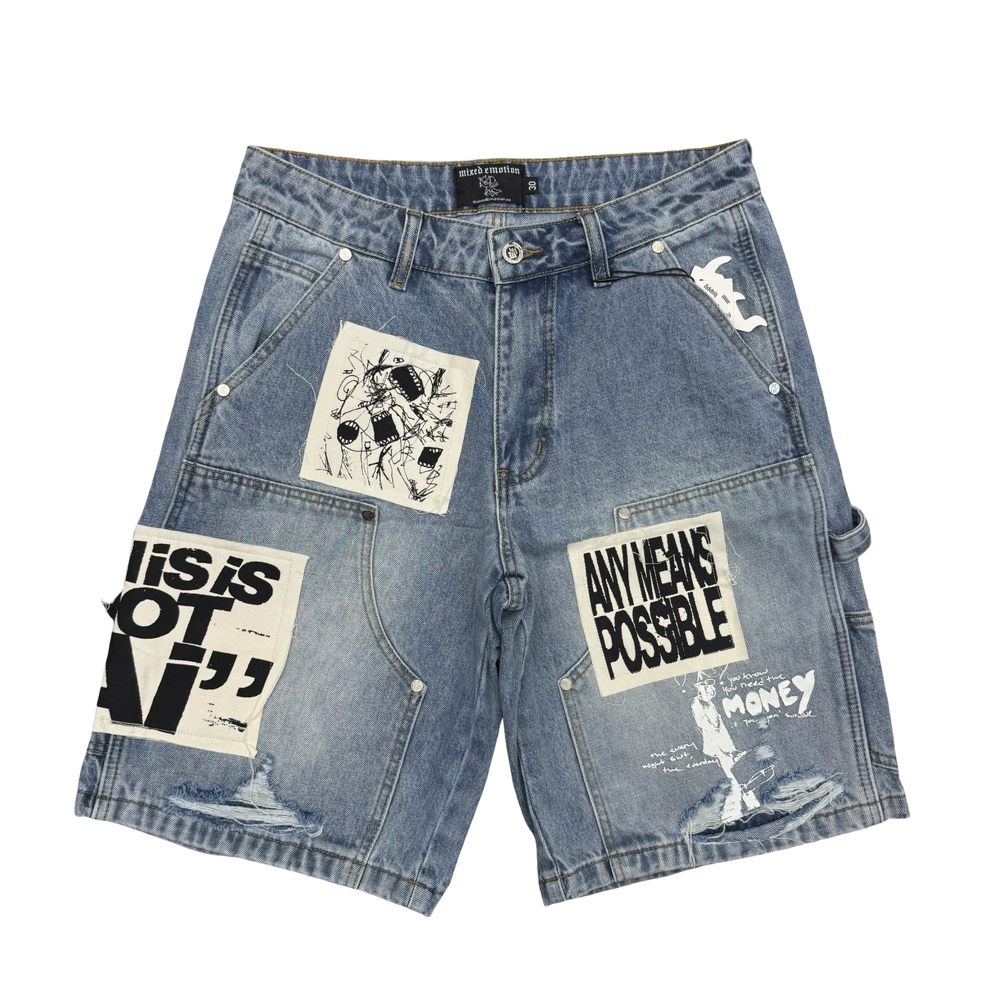 Mixed Emotions AI Jeans Shorts Blue